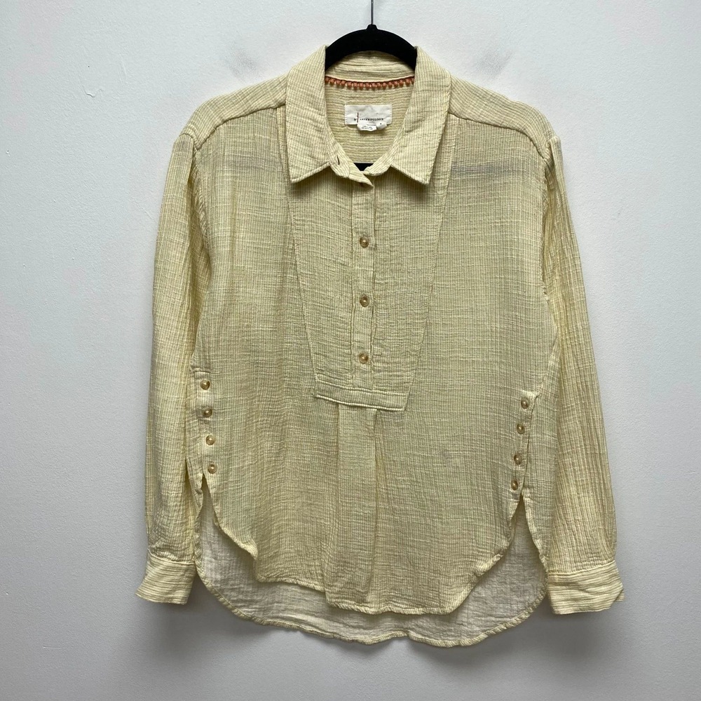 ANTHROPOLOGIE Lagenlook Striped Cotton Gauze Side Button Tunic Blouse‎ Boho S